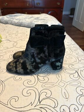 kate spade Black Velvet Bow Ankle Booties with Silver Sheen